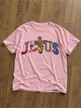 Gildan Pink Short Sleeve Tee with JESUS Graphic